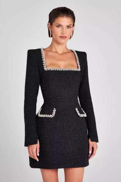 Long Sleeved Beaded Classic Dress