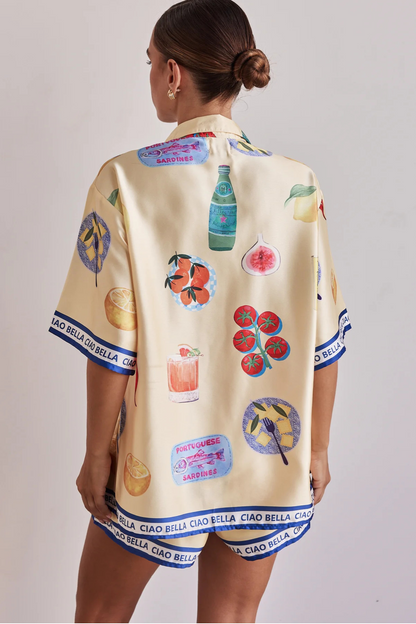 Graphic Collared Button-Down Shirt & Shorts Set