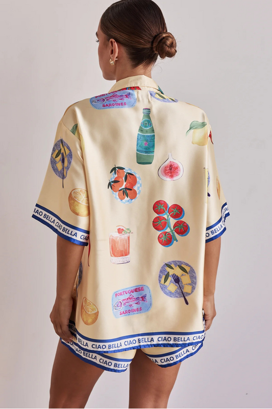 Graphic Collared Button-Down Shirt & Shorts Set