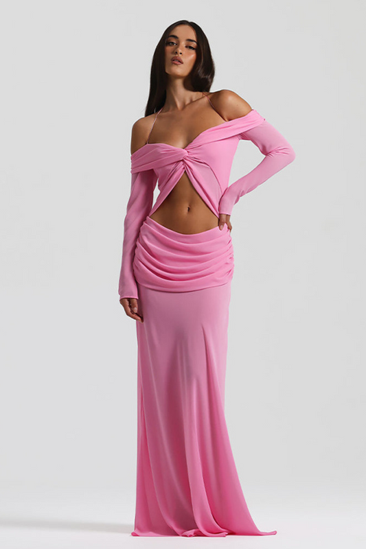 Twisted Chiffon Off-Shoulder Maxi Dress