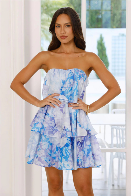 Strapless Tiered Floral Mini Dress