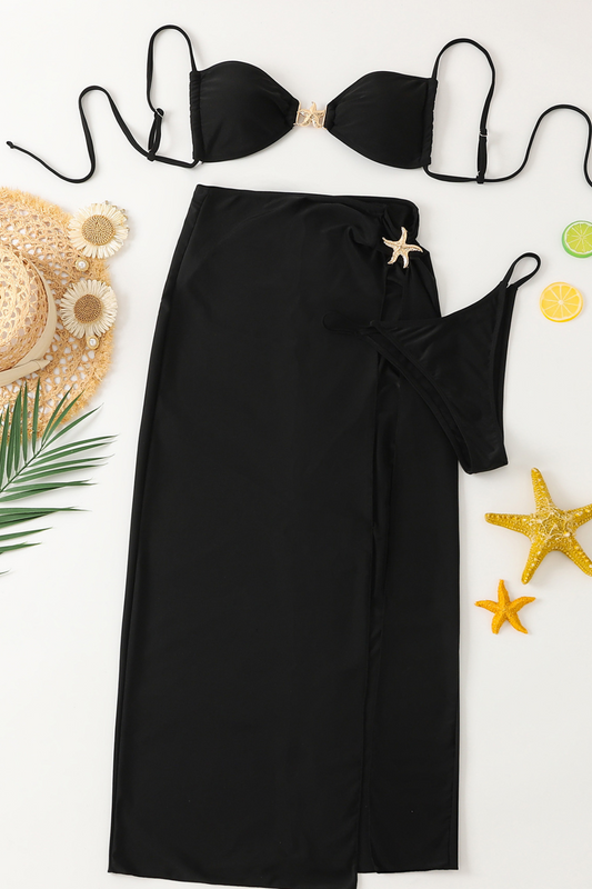 Tie Slit Long Skirt Bikini Set