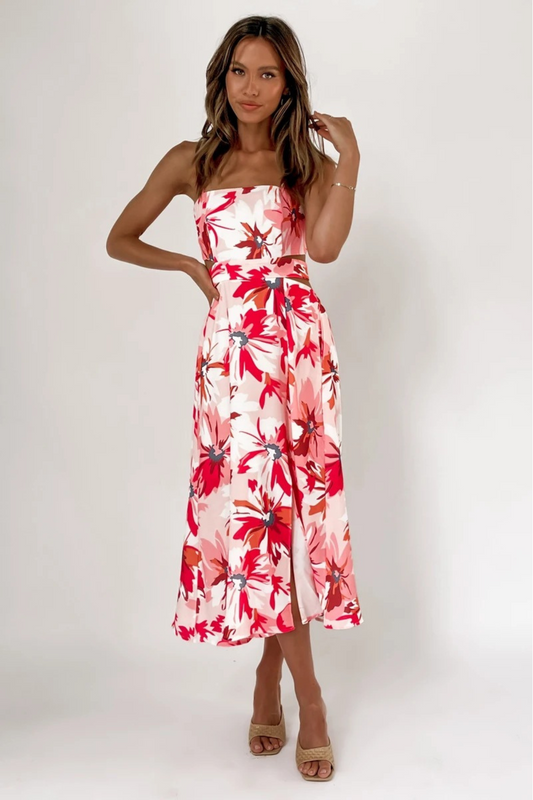 Printed Midi Tie-Waist Dress