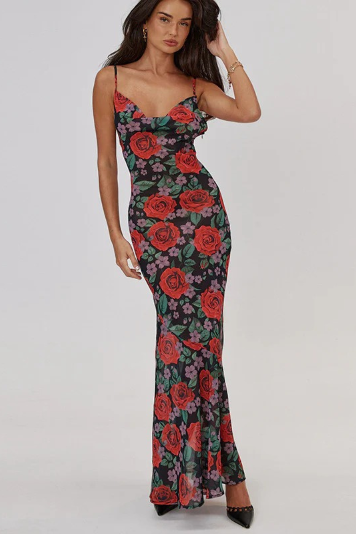 Floral V-Neck Maxi Bodycon Cami Dress