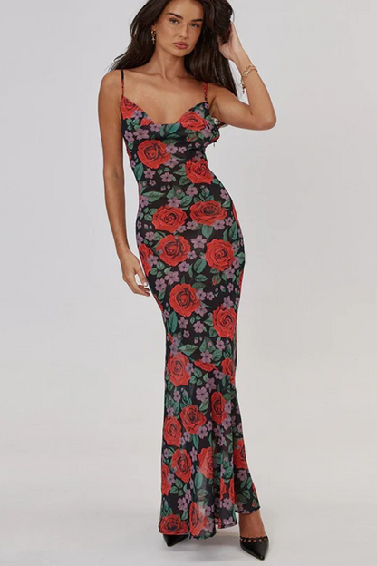Floral V-Neck Maxi Bodycon Cami Dress