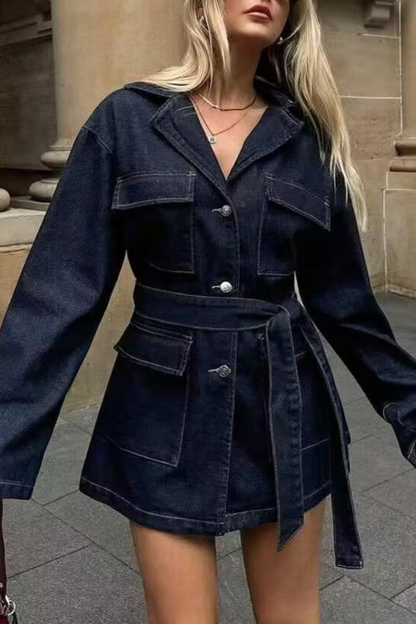 Belted Long Denim Jacket