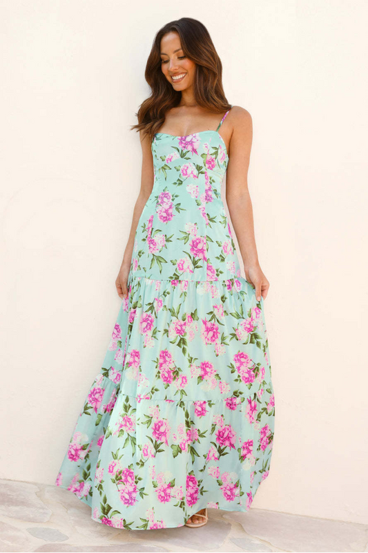 Floral Sweetheart Cutout Maxi Dress