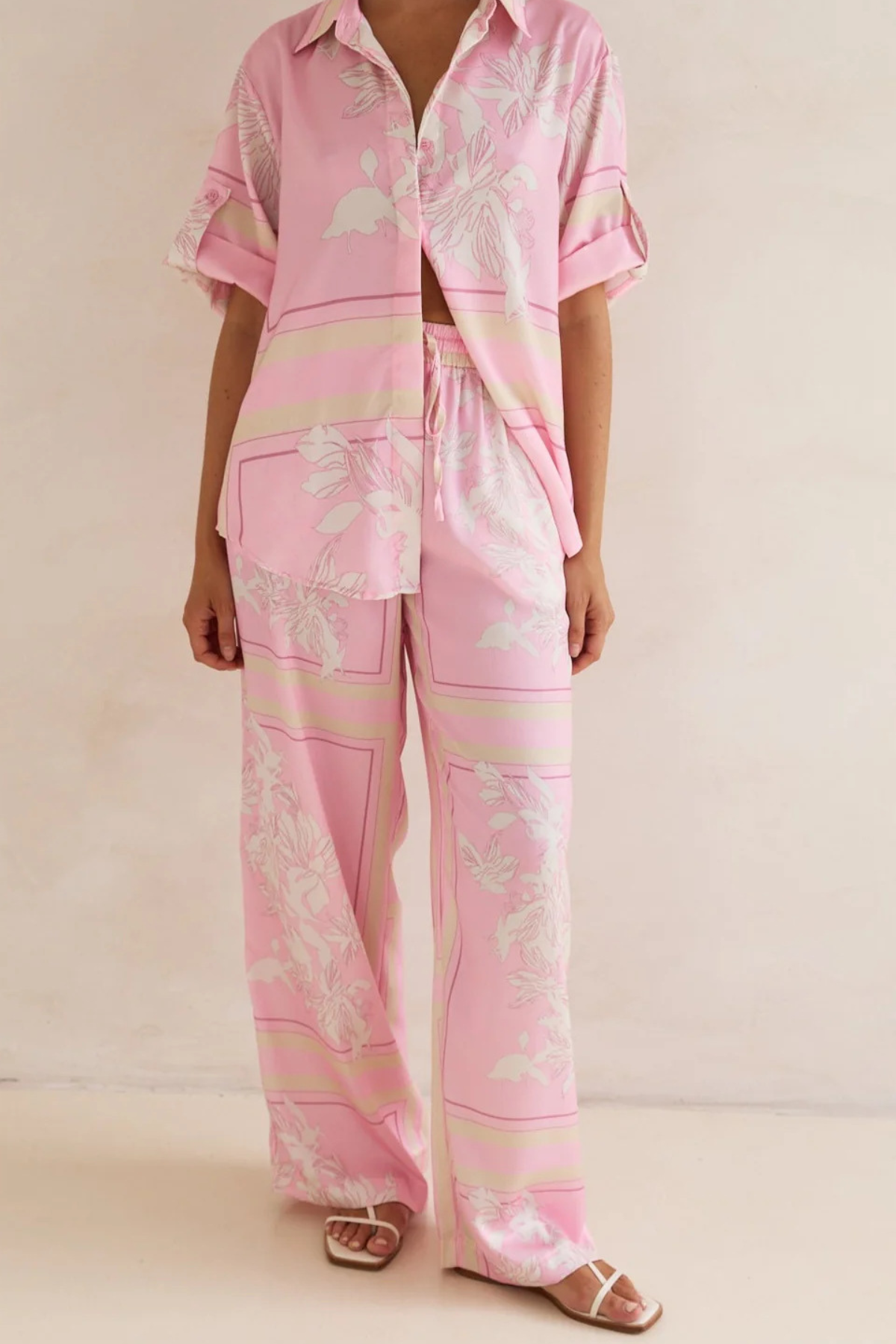 Striped Floral Button-Up Set