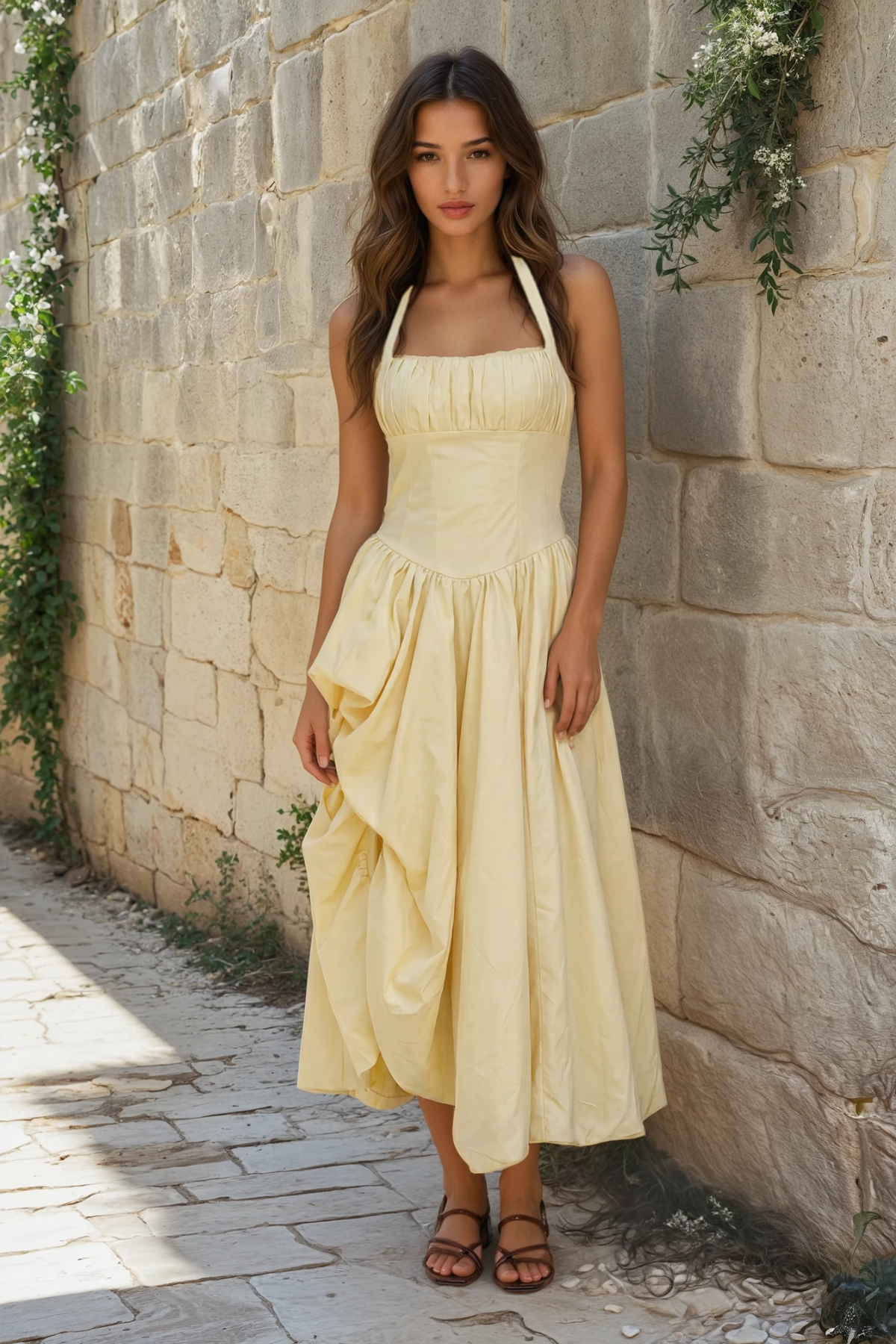 Halter Ruffle Midi Sundress