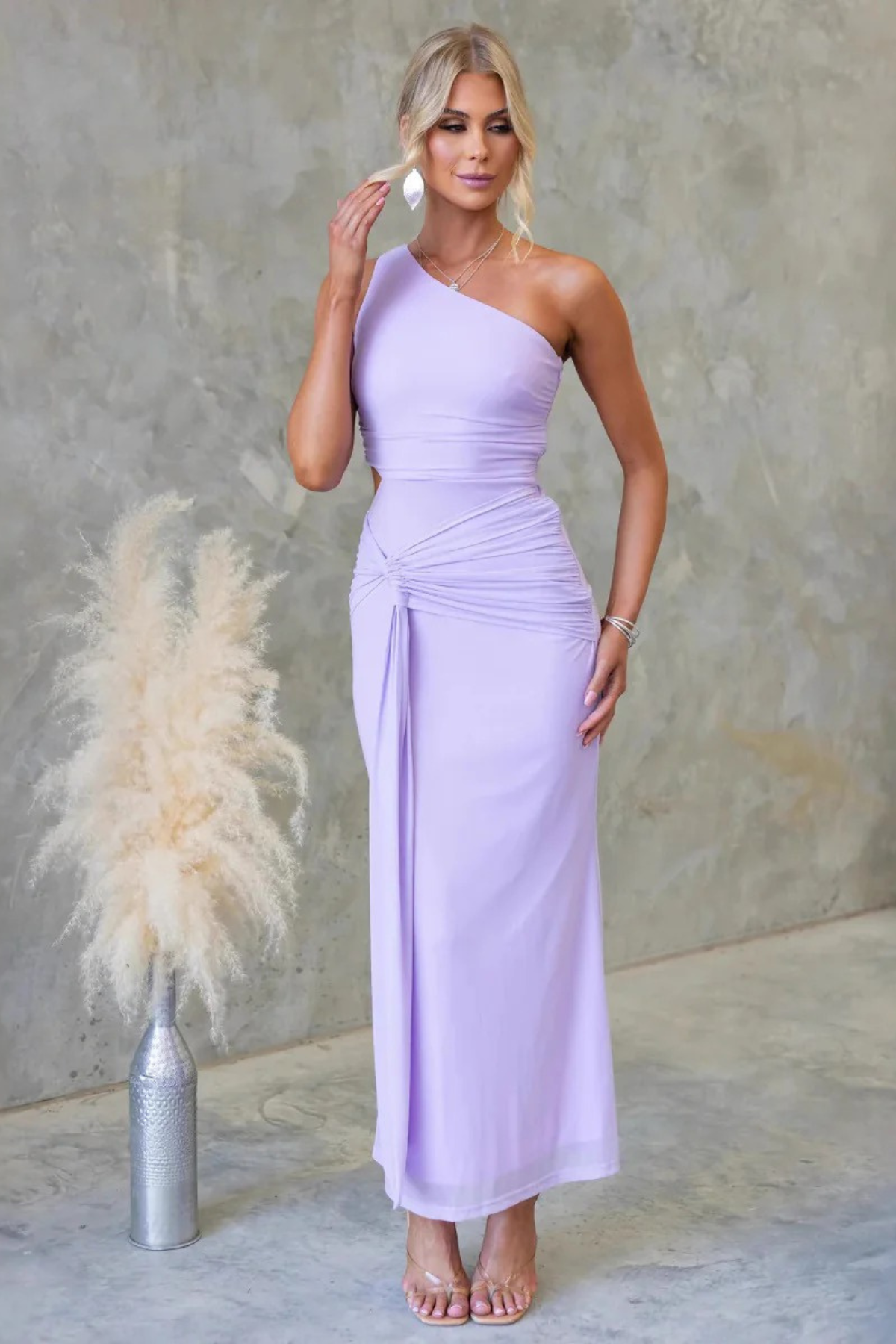One Shoulder Tie Knot Maxi Dress