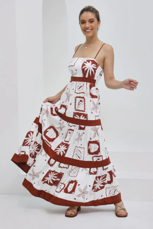 Printed Pocket Spaghetti Strap Maxi Dress