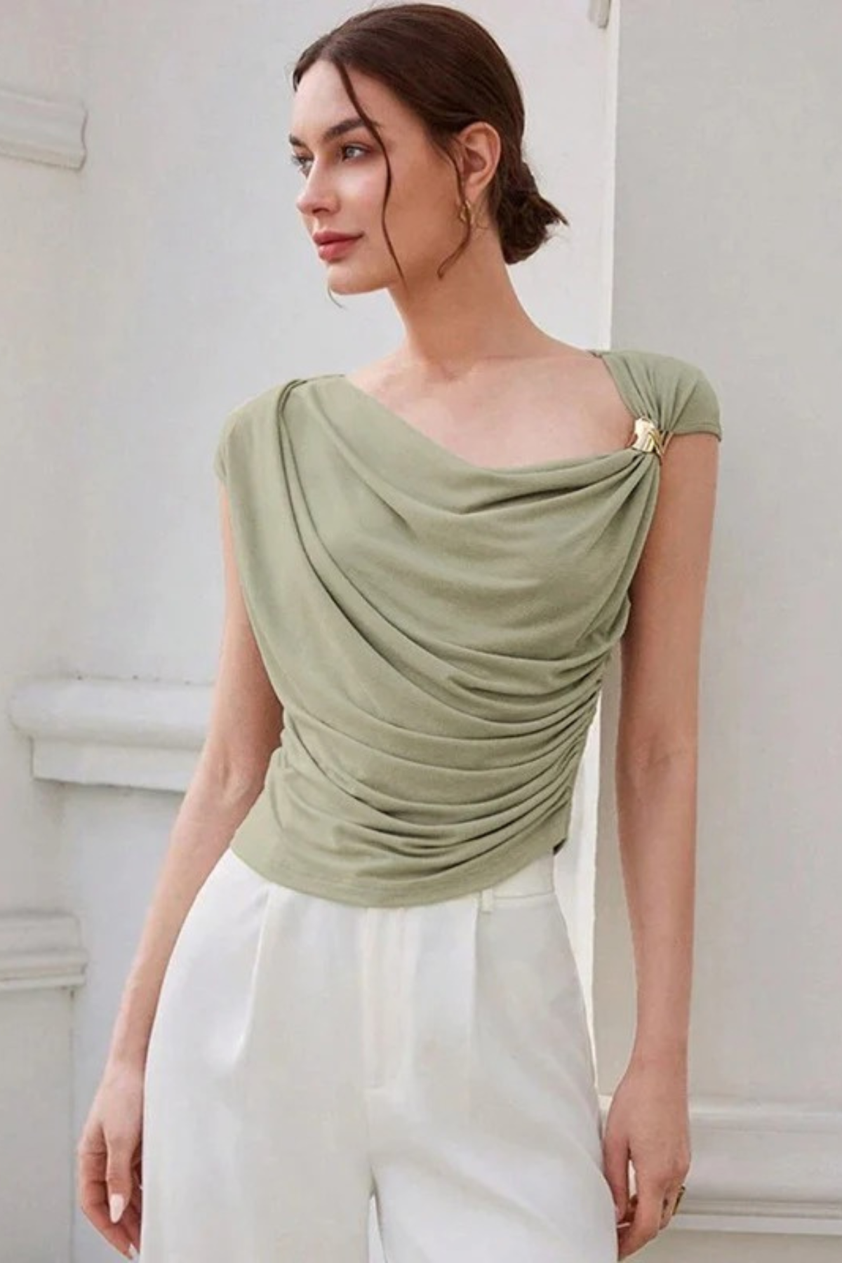 One-Shoulder Asymmetric Ruched Crop Top