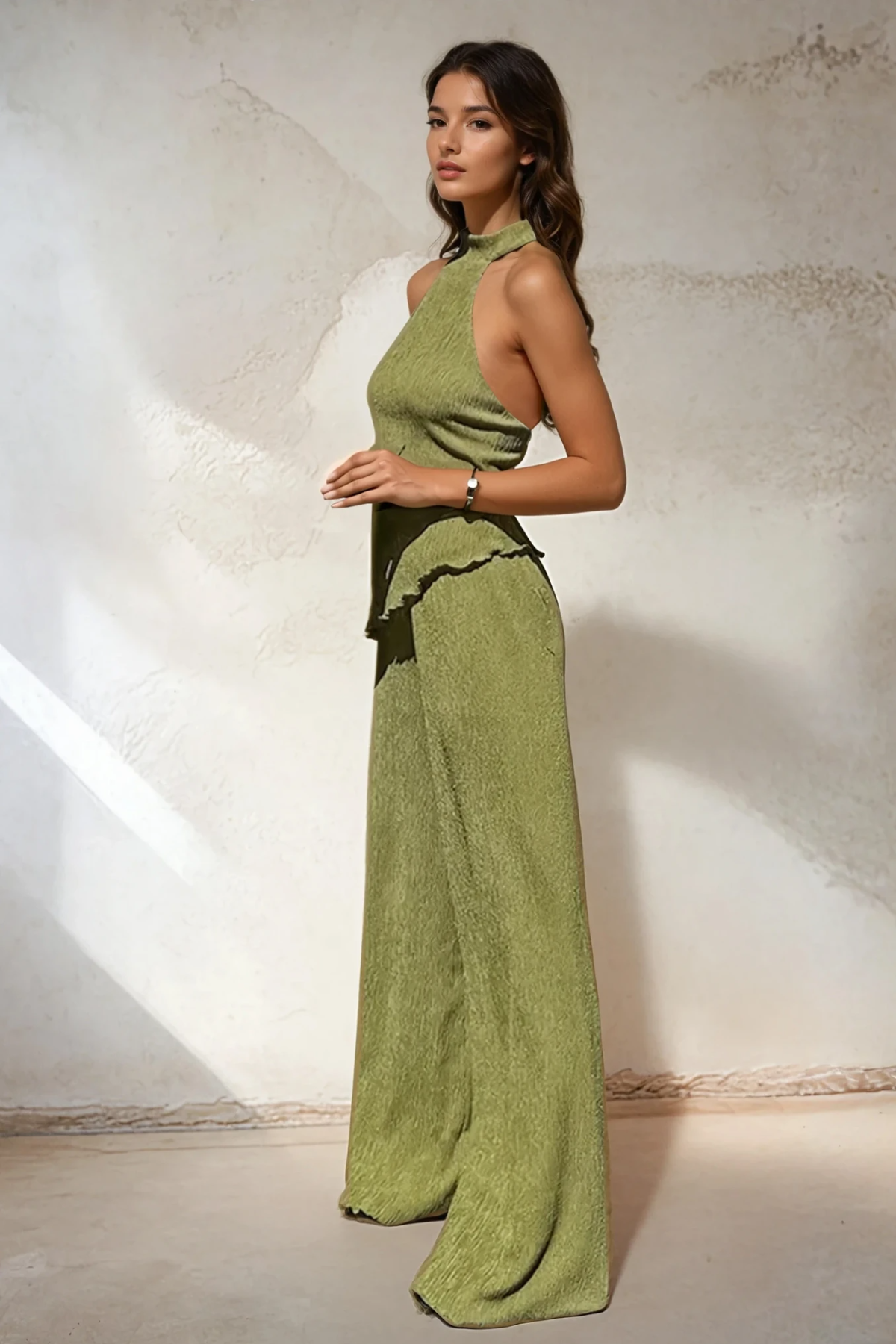 Elegant Asymmetric Halter Backless Two-Piece Set