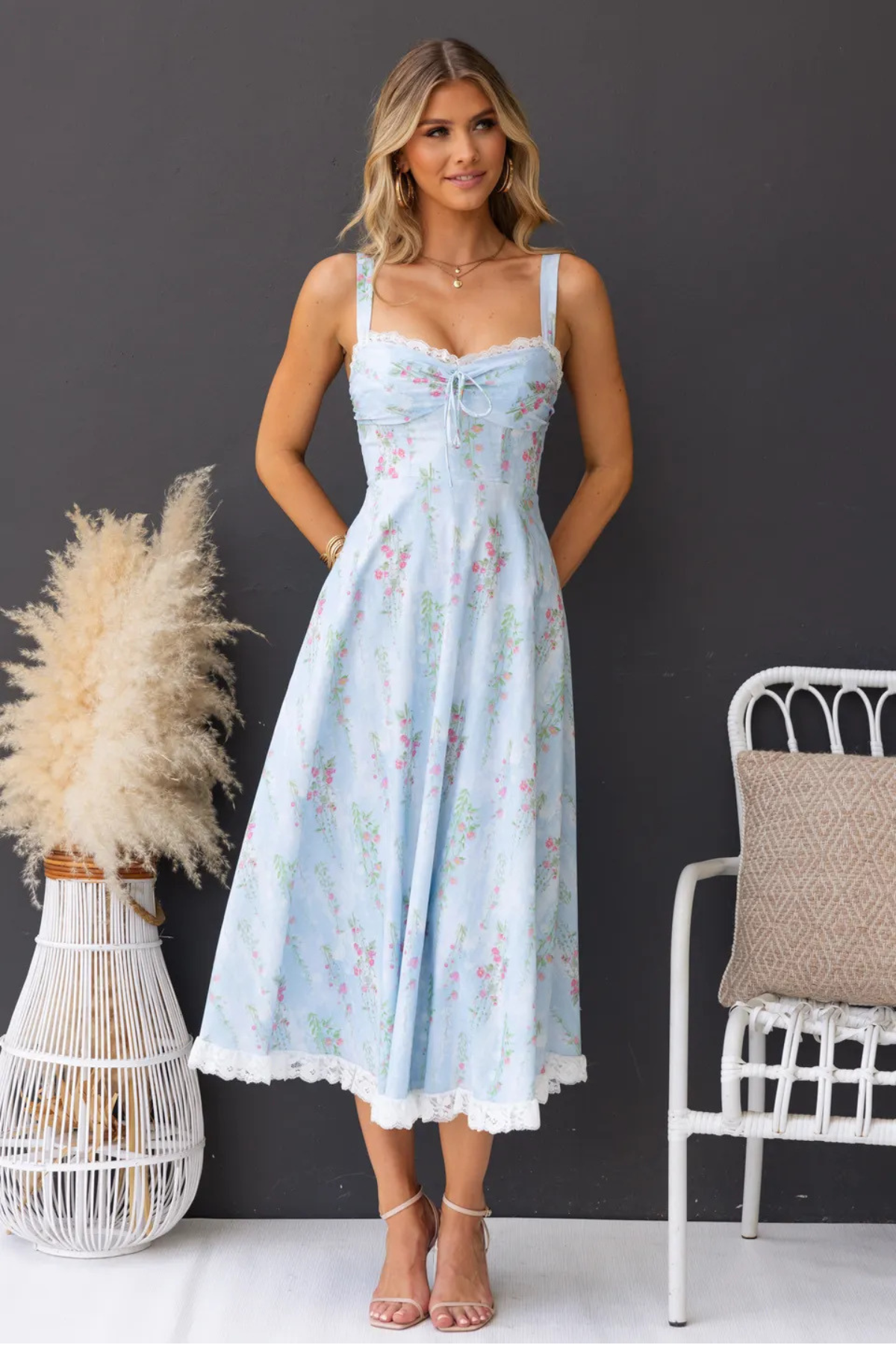 Floral Lace Ring Detail Maxi Dress