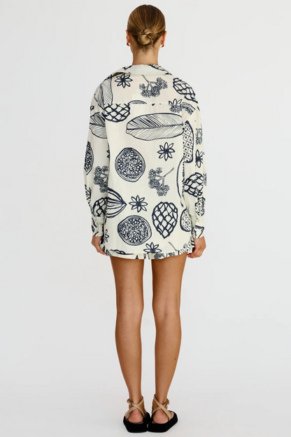 Floral Collared Long Sleeve Shirt & High-Rise Shorts Set