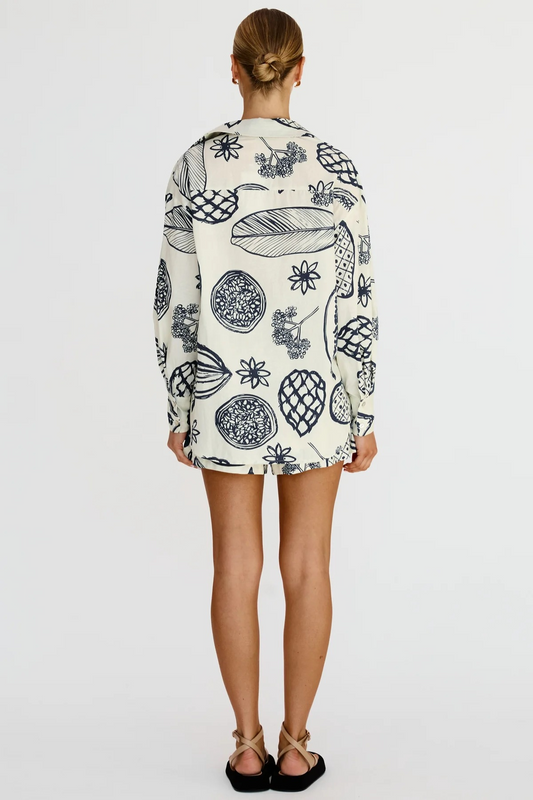 Floral Collared Long Sleeve Shirt & High-Rise Shorts Set
