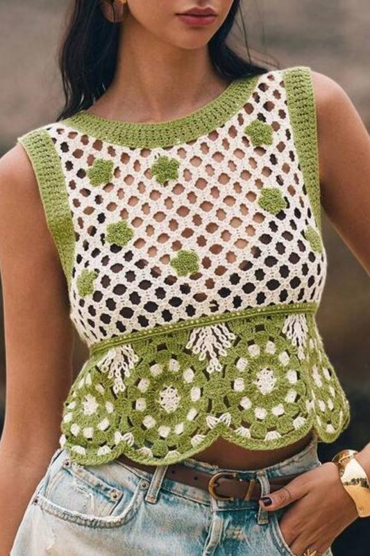 3D Embroidered Floral Crew Neck Tank Top