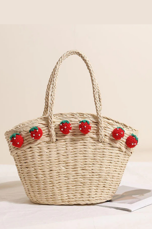 Cute Strawberry Portable Vegetable Basket Straw Bag