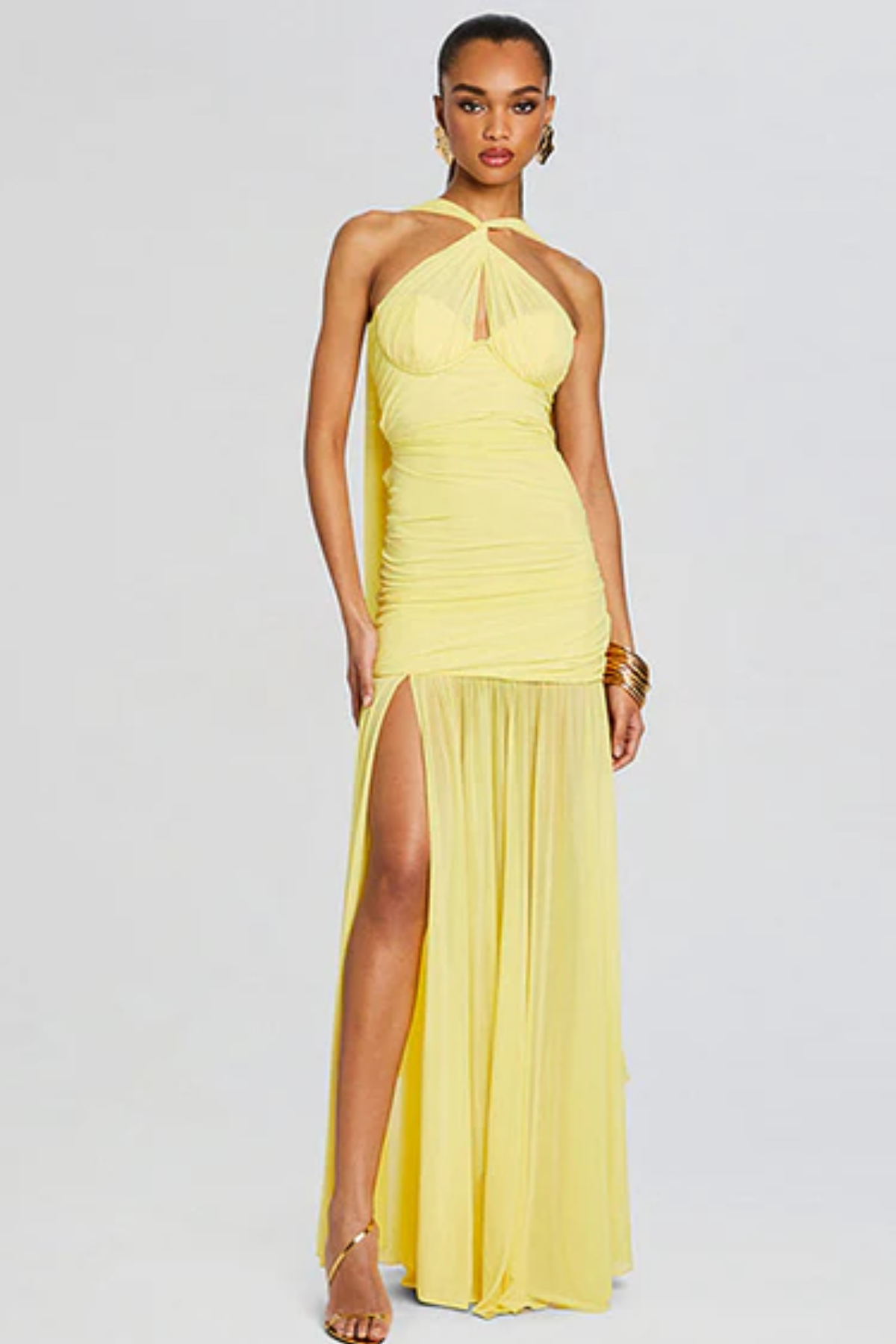 Mesh Long Ruched Dress