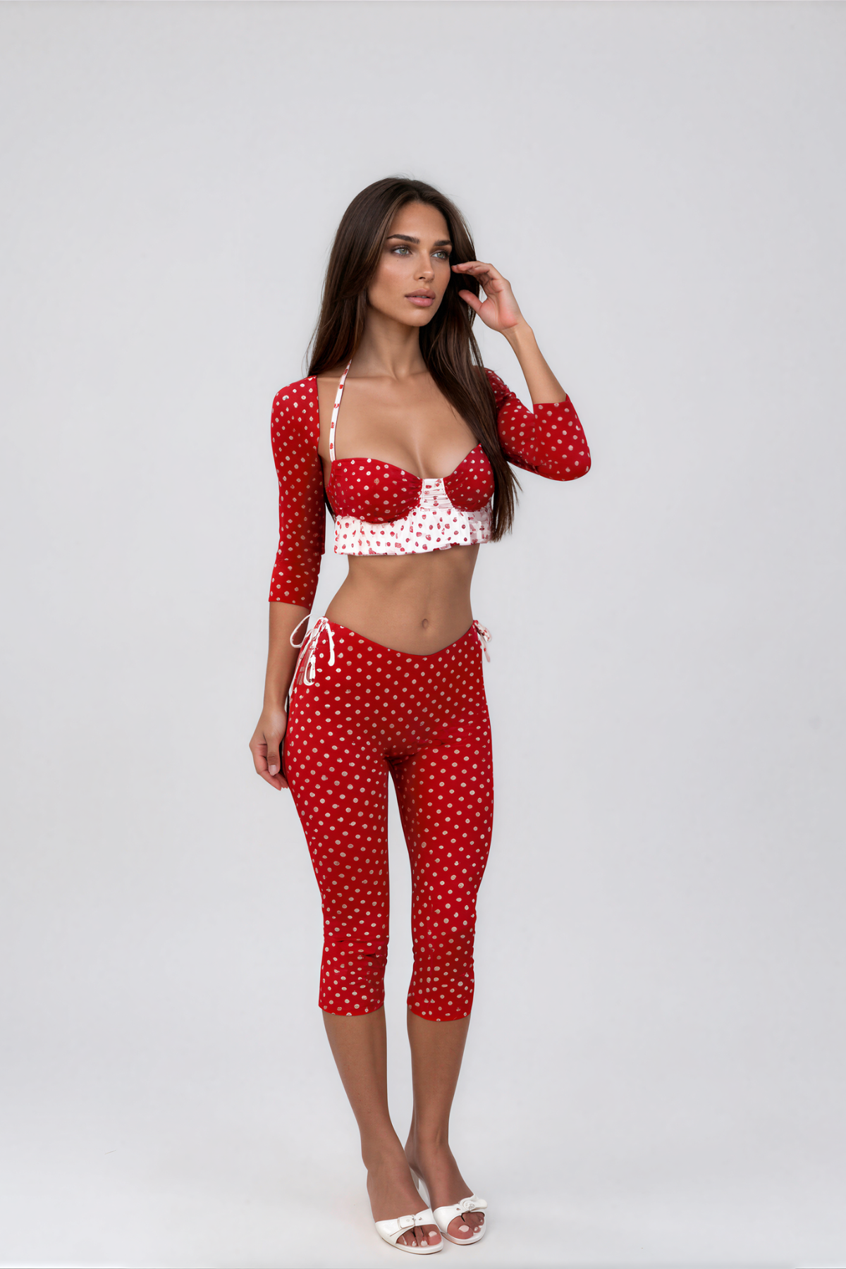 Retro Polka Dot Three-Piece Capri Set
