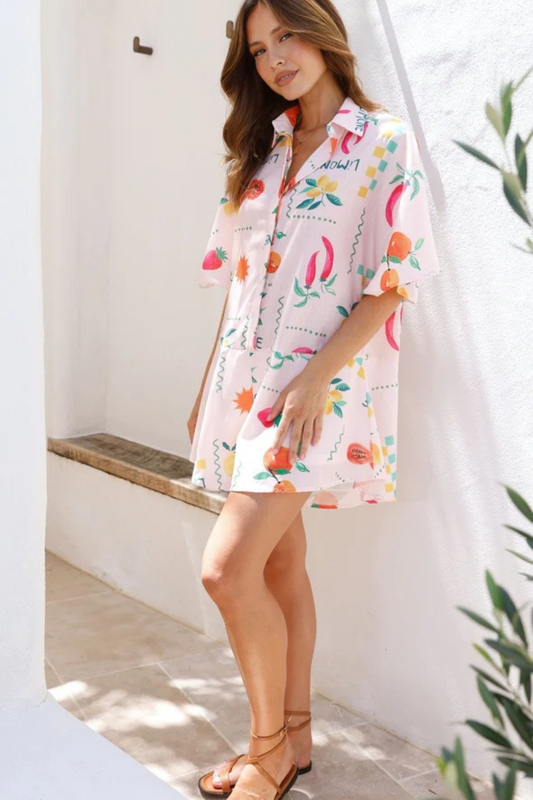 Graphic Collared Button-Up Romper