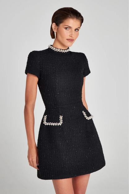 Tweed Beaded A-Line Dress