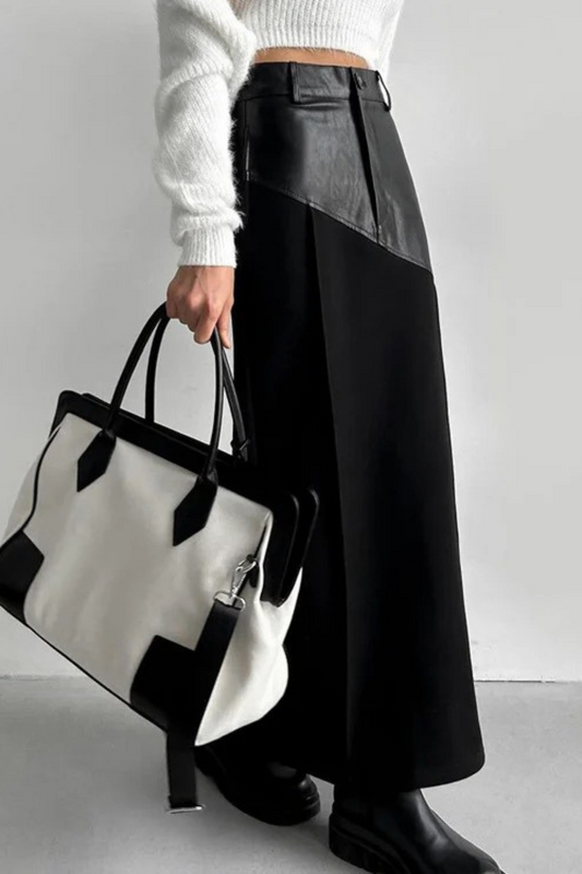 Retro Faux Leather High-Waist Slit Skirt