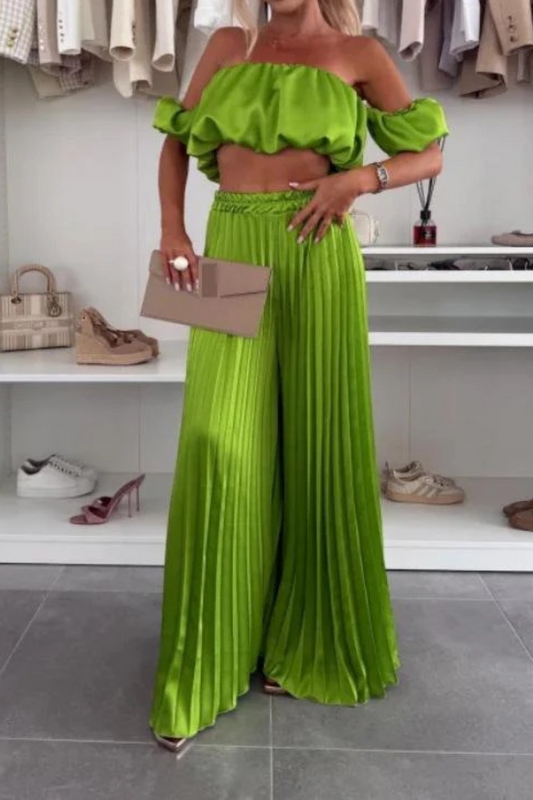 Off-Shoulder Fold Detail Crop Top & Pant Set
