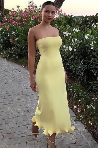Strapless Ruffle Maxi Bodycon Dress