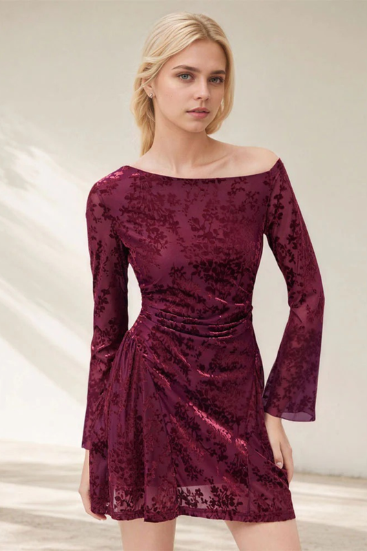 Floral Lace Ruched A-Line Dress