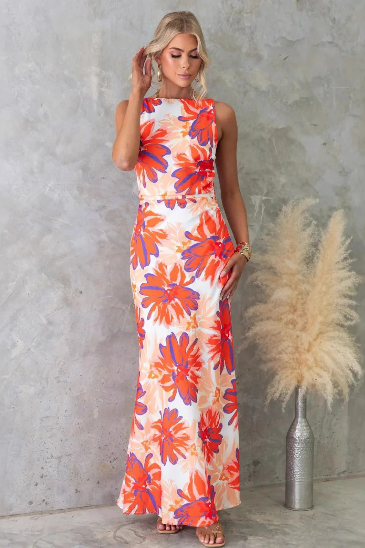 Printed Backless Tie-Detail Maxi Dress