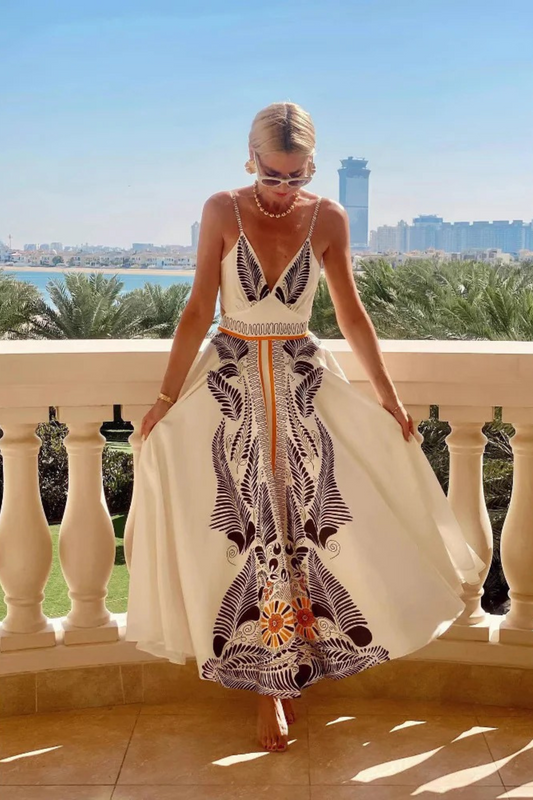 Tropical Cutout Tie-Back Maxi Dress
