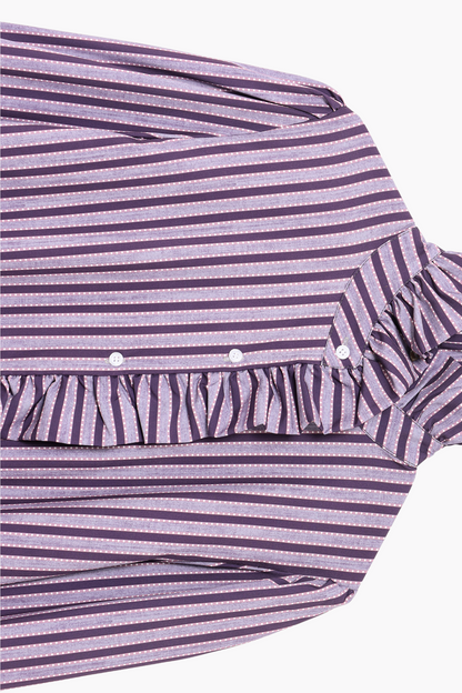 Ruffle Stand Collar Stripe Shirt