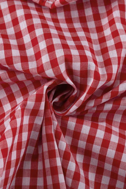 Cotton Plaid Ruffled Collared Shirt