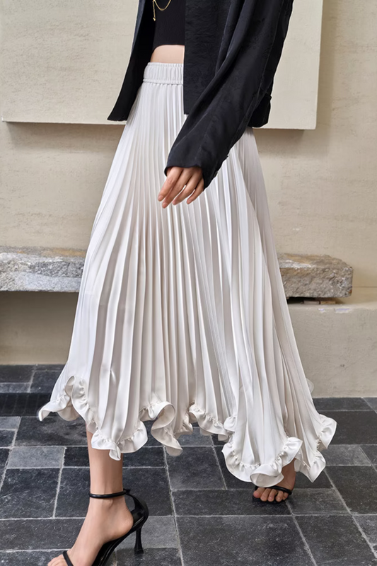 Elegant High Rise Ruffle Midi Skirt