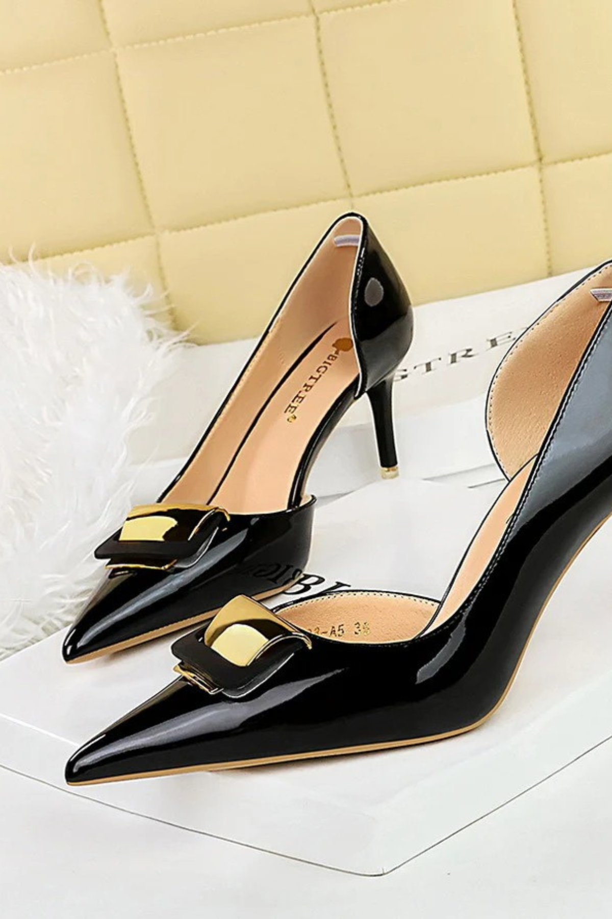Leather Stiletto Pumps with Metal Buckle