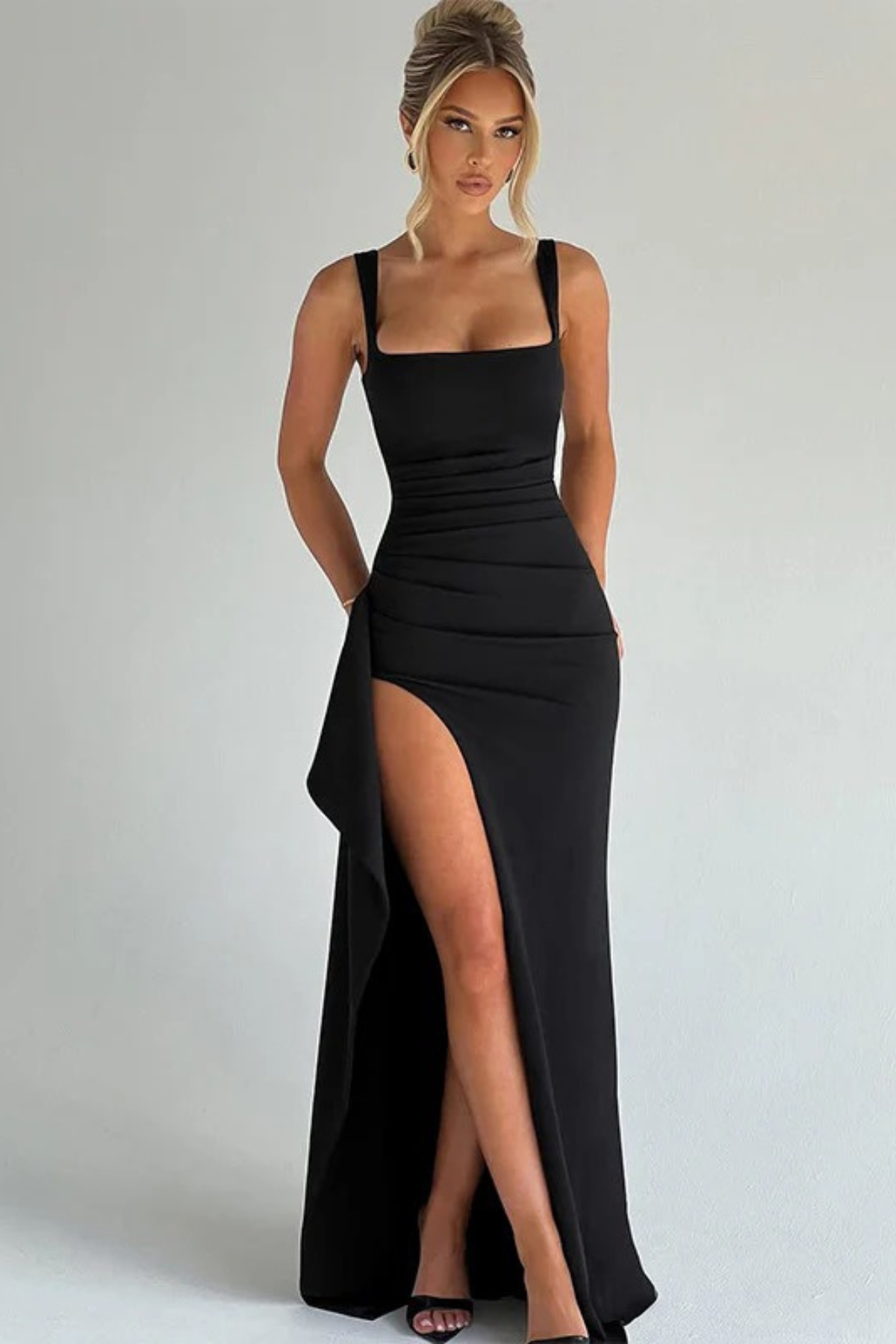 Asymmetric Ruffled Strap Maxi Dress