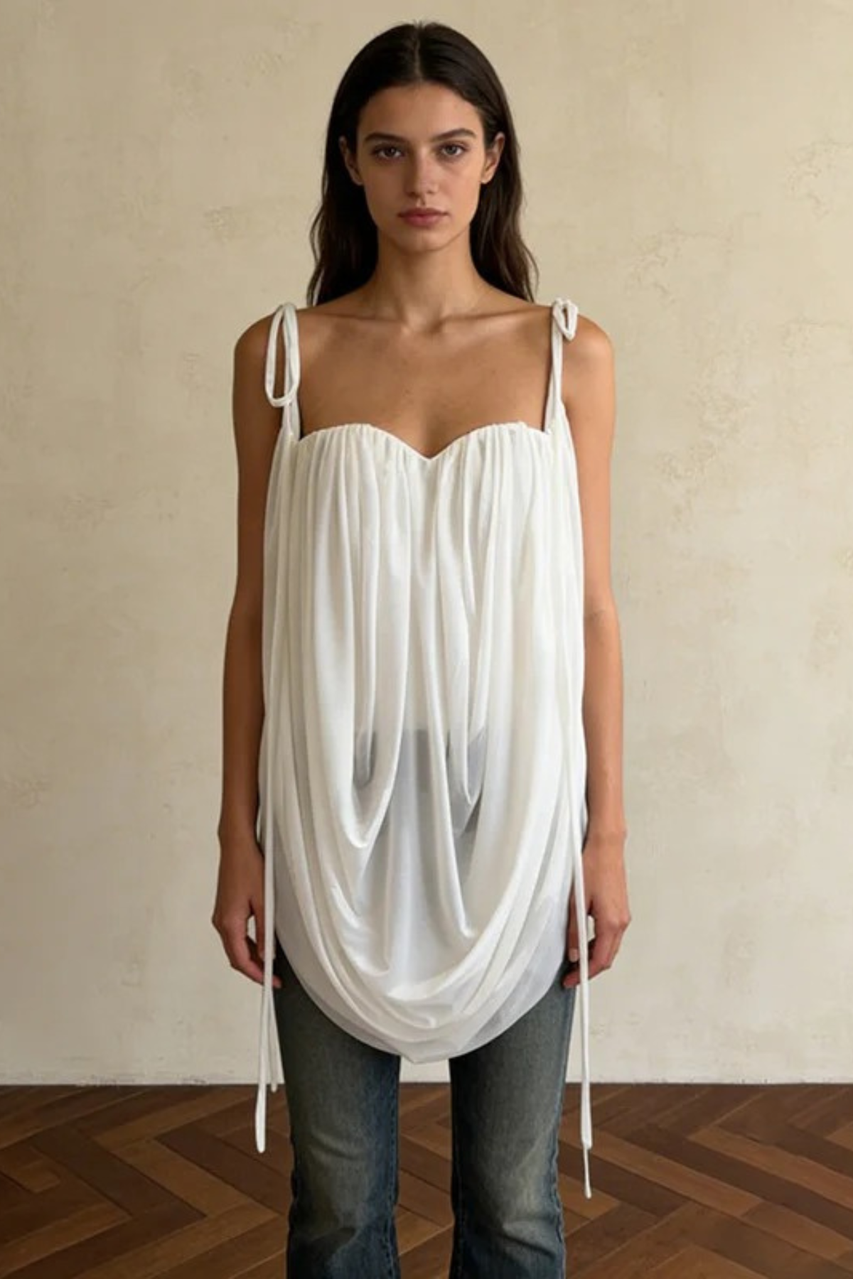 Draped Sweetheart Chiffon Camisole Top
