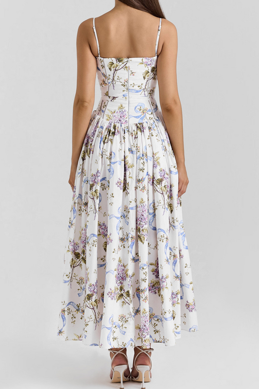 Floral Print Cinch Waist Maxi Dress