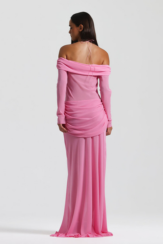 Twisted Chiffon Off-Shoulder Maxi Dress