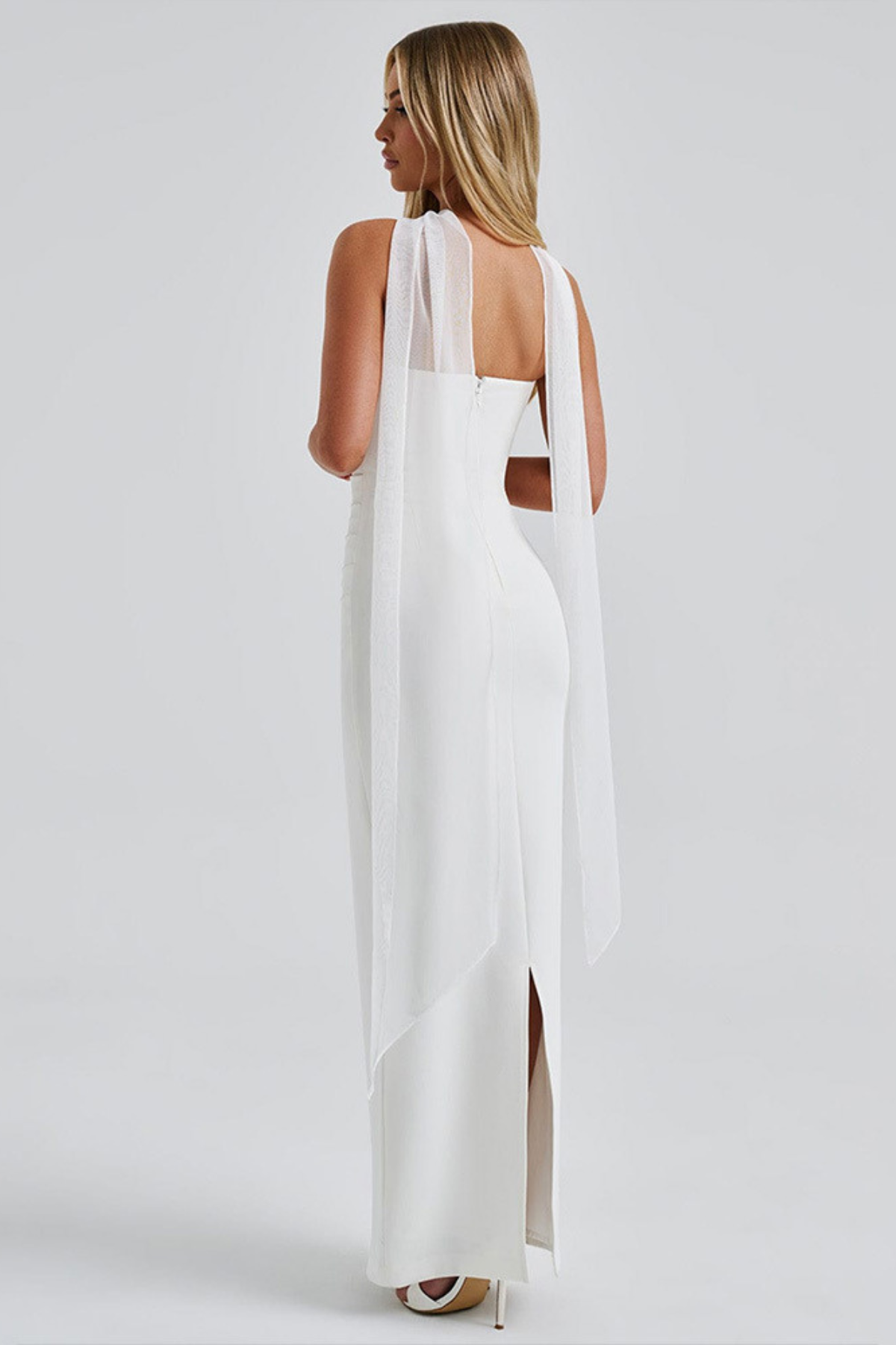Strapless Midi Bodycon Dress with Scarf