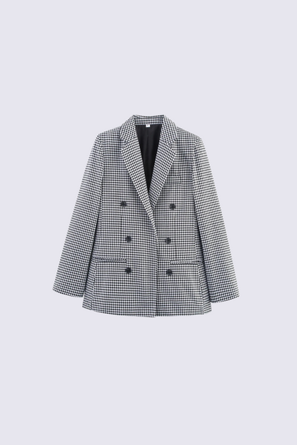 Autumn Plaid Double-Breasted Blazer Coat