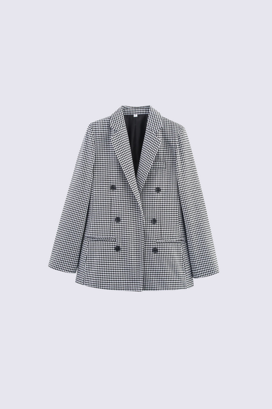Autumn Plaid Double-Breasted Blazer Coat