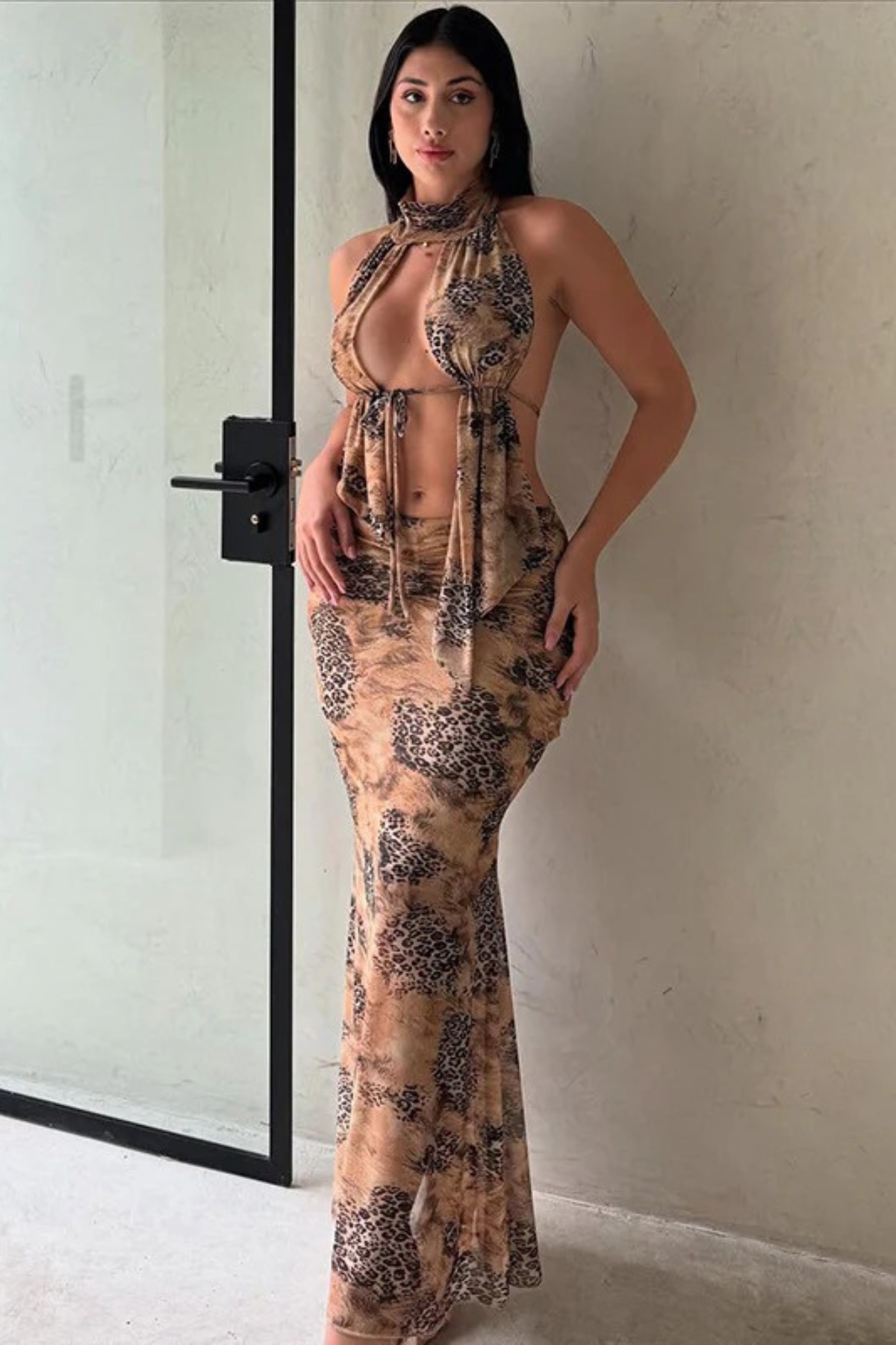 Print Ruched Halter Two-Piece Set