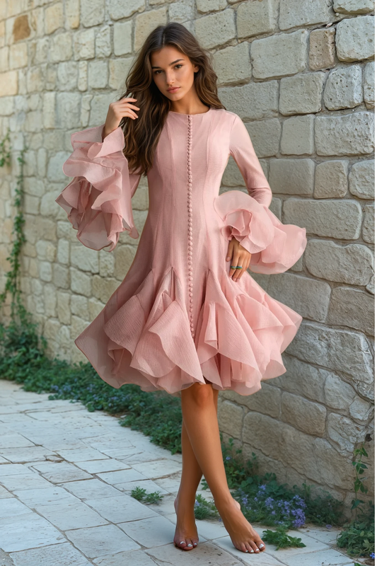 Long Sleeve Flared Hem Midi Dress