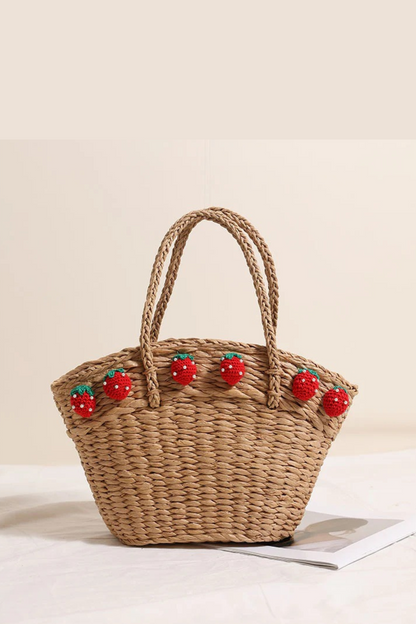 Cute Strawberry Portable Vegetable Basket Straw Bag