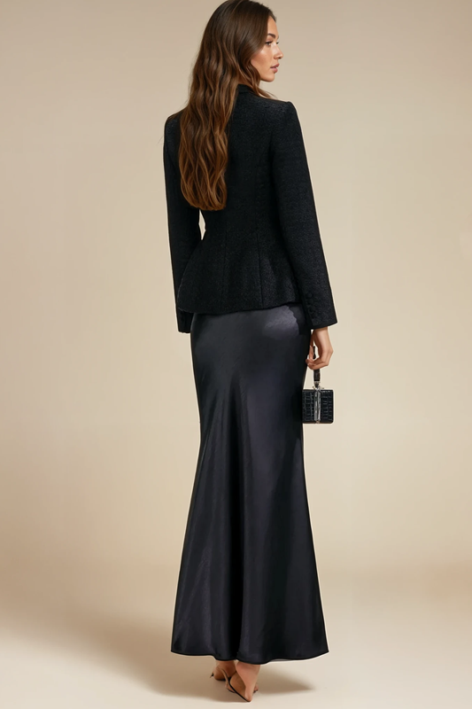 Tweed Blazer and Satin Maxi Skirt Set