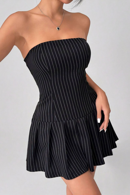 Pleated Striped A-Line Dress