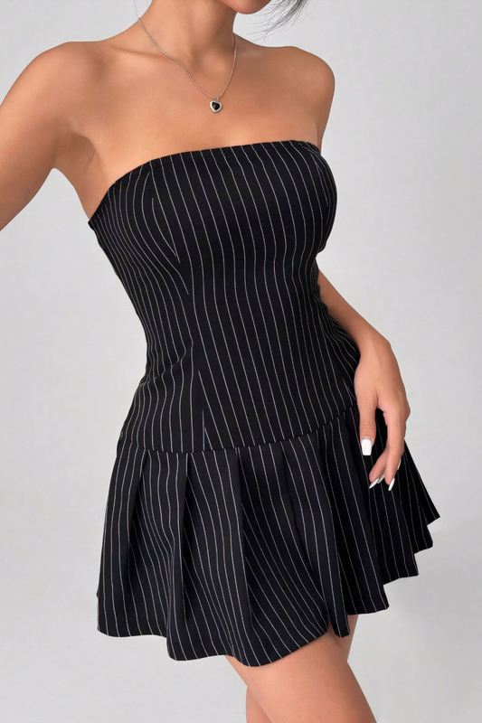 Pleated Striped A-Line Dress
