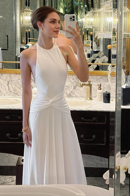 Pleated A-Line Halter Maxi Dress
